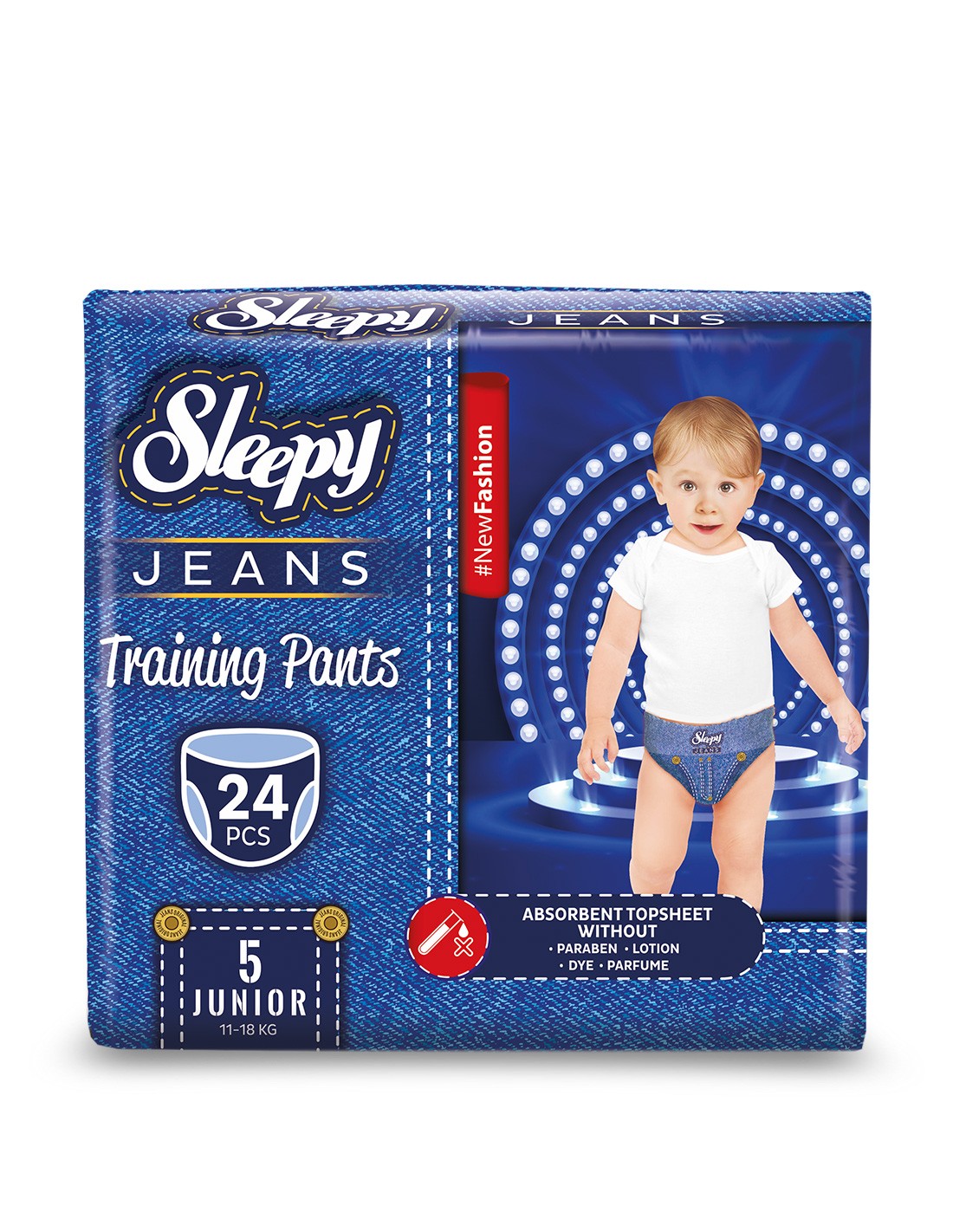 Diapers Sleepy Jeans PANTS Junior. Size 5, 11-18kg. In the package 24 pcs